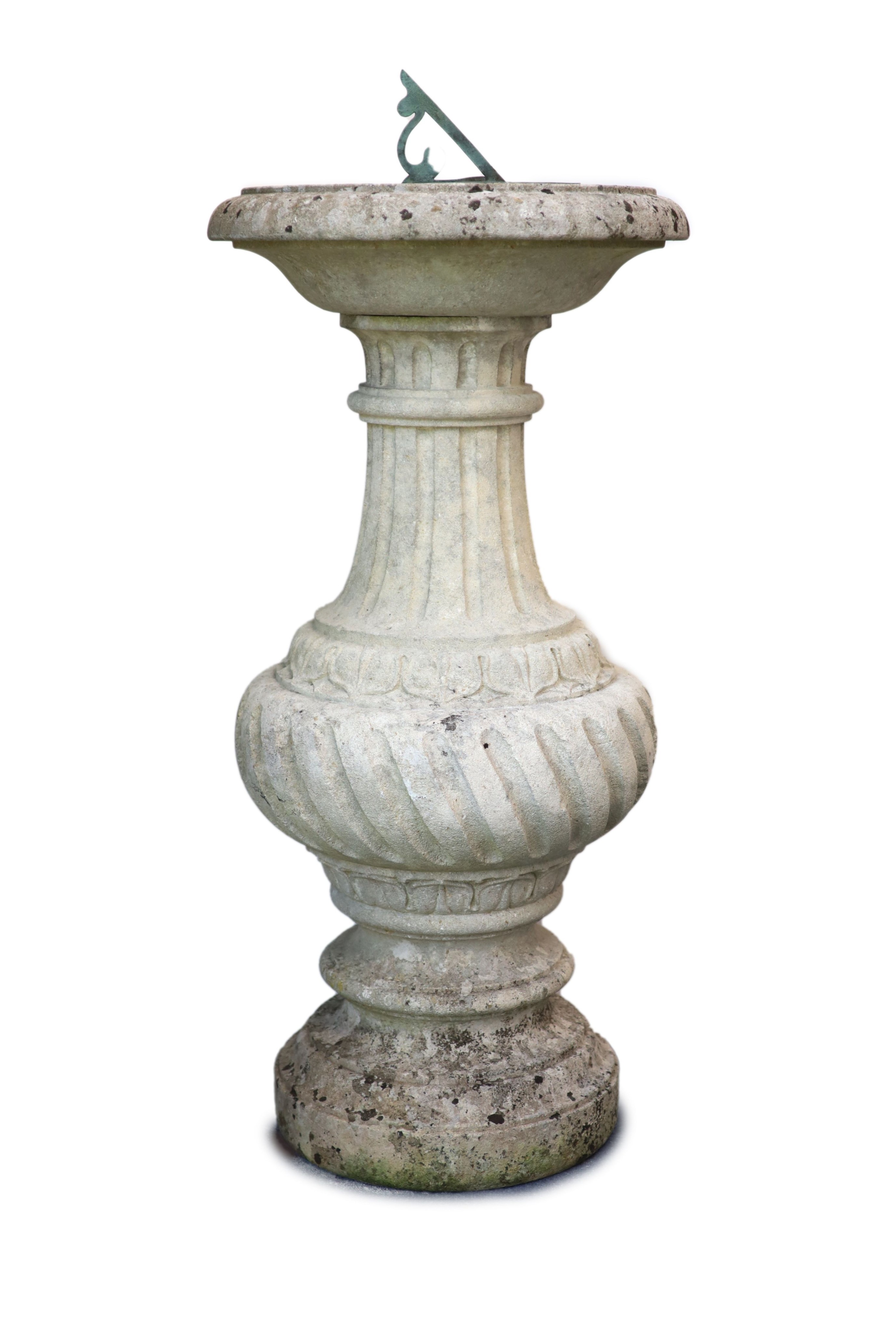 An Edwardian bronze sundial of octagonal form, on a carved stone base H 100cm. W 47cm.